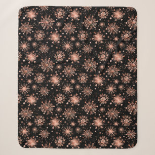 Rosa Goldene Winter-Schneeflocken auf Schwarz Sherpadecke