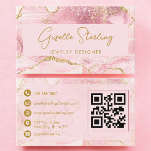 Rosa Goldener Achat QR-Code Schmuckdesigner Visitenkarte
