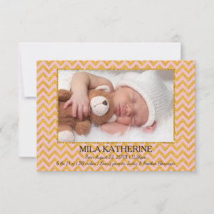 Rosa/goldener Glitter Chevron - 3x5 Geburtsanzeige Ankündigung