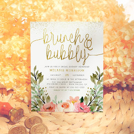 Rosa & goldenes Brunch & Bubbly Brautparty Einladungspostkarte