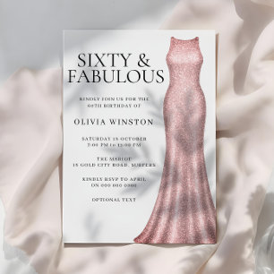 Rosa goldenes elegantes Damenkleid zum 60. Geburts Einladung