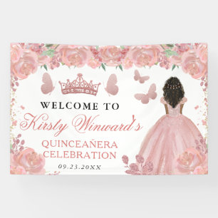 Rosa goldenes Kleid dunkle Haut Prinzessin Quincea Banner