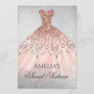 Rosa Goldenes Kleid Silber Glitzer Sweet Sixteen Einladung
