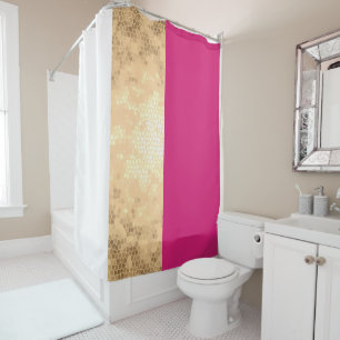 Rosa, goldfarbene Streifen aus glänzenden Imitaten Duschvorhang