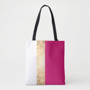 Rosa, goldfarbene Streifen aus glänzenden Imitaten Tasche