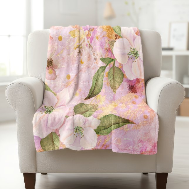 Rosa goldfarbene Vintage Aquarellschrift Sherpadecke (Von Creator hochgeladen)