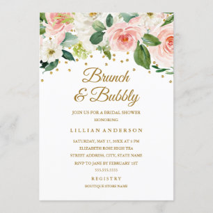 Rosa goldfarbener Brunch mit Blumenmotiven und Bub Einladung
