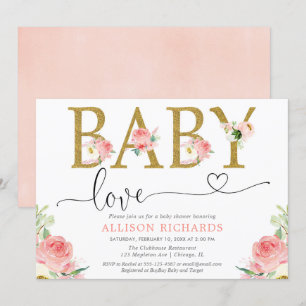 Rosa goldfarbener Glitzer Kinderdusche Liebe Einladung