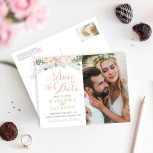 Rosa goldfarbenes Boho-Foto Save the Date Ankündigungspostkarte