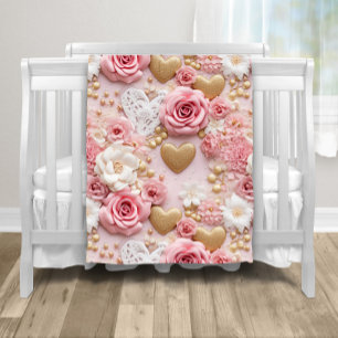 Rosa goldfarbenes Herz Fleecedecke