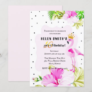 Rosa Goldflamingo-Prinzessin Tropic Sweet 16 Einladung