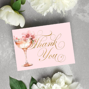 Rosa Goldfloralen-Petalen und Prosecco-Brautparty Dankeskarte