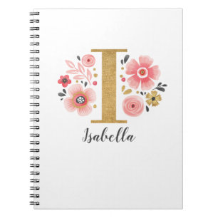 Rosa Goldflorenmonogramm Buchstabe I Notizblock