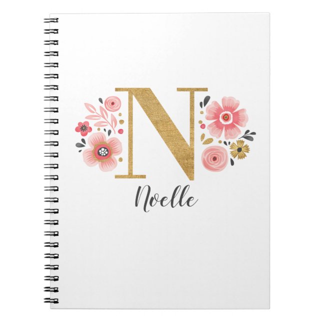 Rosa Goldflorenmonogramm Buchstabe N Notizblock (Vorderseite)