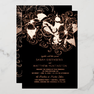 Rosa Goldfolie Floral Koi Hochzeitseinladung Folieneinladung