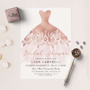 Rosa Goldfolie geprägtes Brautkleid Brautparty Folieneinladung