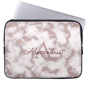 Rosa Goldfolie Glitter Rosa Marmor Name Monogramm Laptopschutzhülle