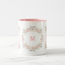 Rosa goldgarnige Blume Kraut Monogramm Zweifarbige Tasse