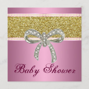 Rosa GoldGlitzer-Diamant-Bogen-Baby-Dusche laden Einladung