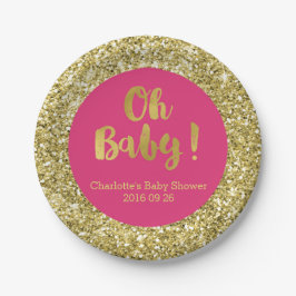 Rosa GoldGlitzer-oh Baby-Baby-Duschen-Platte Pappteller