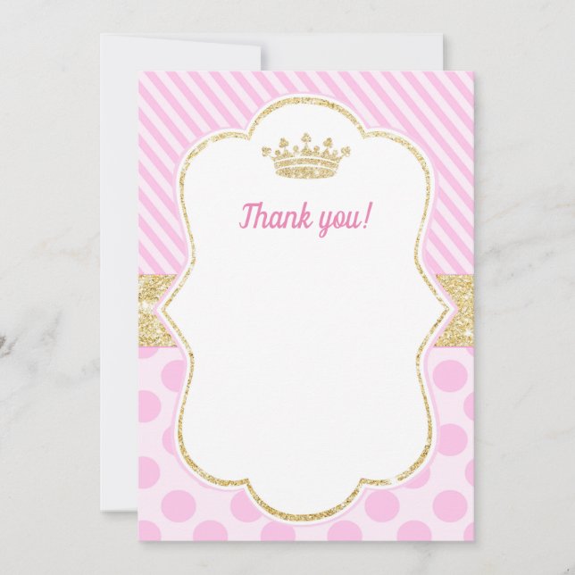 Rosa GoldGlitzer Prinzessin-Thank You Card Notes Dankeskarte (Vorderseite)
