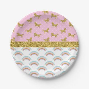 Rosa GoldGlitzerunicorn-Papier-Party-Teller Pappteller