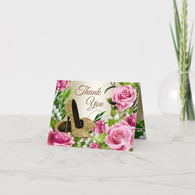 Rosa Goldhohe Fersen-Schuh-Rosen danken Ihnen Dankeskarte (Vorderseite)