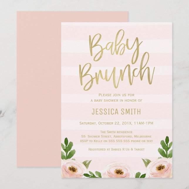 Rosa Goldkalligraphie-Rosen-Baby-Duschen-Einladung Einladung (Vorne/Hinten)
