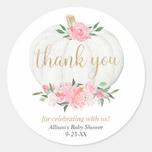 Rosa Goldkürbis-Mädchen-Babyparty mit Blumen Runder Aufkleber