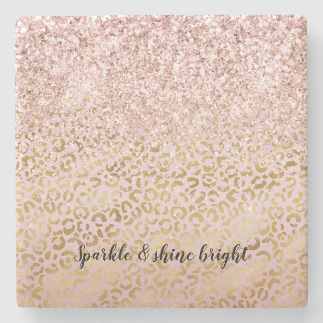 Rosa Goldleopard Print Blush Glitzer Steinuntersetzer (Vorderseite)