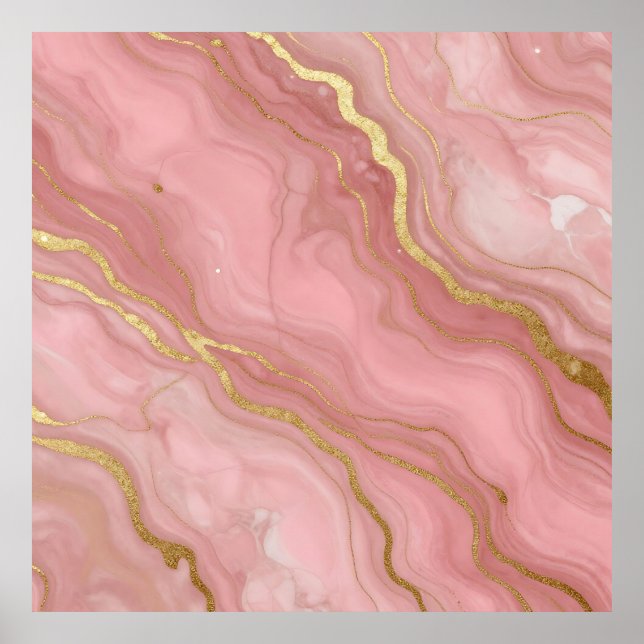 Rosa Goldmarmor Luxus Abstract Poster (Vorne)