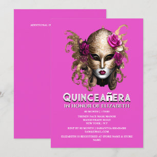 Rosa Goldmasquerade quinceanera Geburtstag elegant Einladung