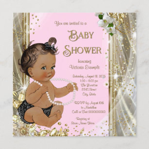 Rosa Goldperlen-ethnische Mädchen-Babyparty Einladung
