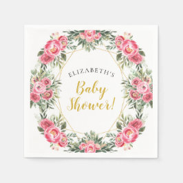 Rosa Goldpfingstrosen-Babyparty Serviette