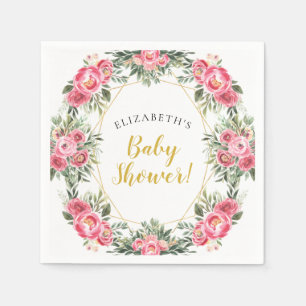 Rosa Goldpfingstrosen-Babyparty Serviette