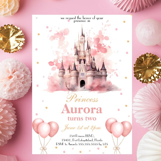 Rosa Goldprinzessin Geburtstagsparty Einladung (Von Creator hochgeladen)