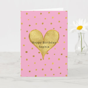 Rosa Goldpunkte Herz Geburtstag Karte