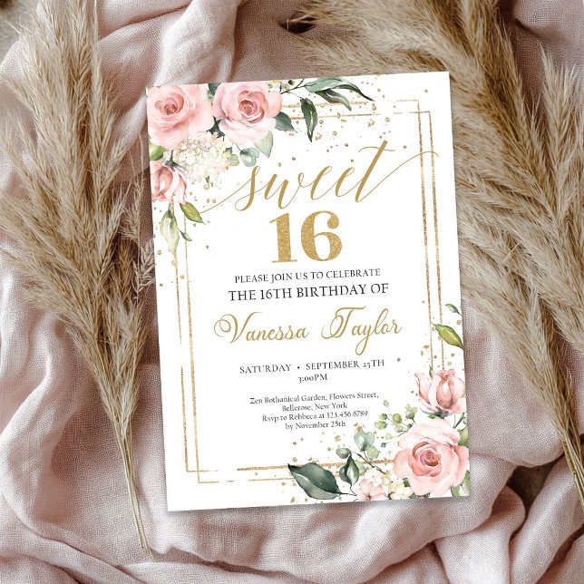 Rosa Goldrahmen Rose Gold staubige Rose Einladung (Blush pink gold frame rose gold dusty rose invitation)
