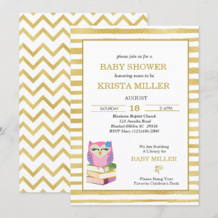 Rosa Goldschale bringt eine Babydusche mit. Einladung