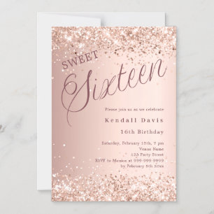 Rosa Goldschrift modern Sweet 16 Magneteinladung
