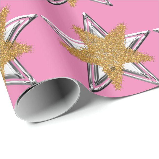 Rosa Goldsilber Stern-Packpapier Geschenkpapier (Rolleneckpunkt)