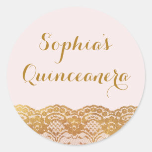 Rosa Goldspitze Quinceanera-Aufkleber Runder Aufkleber