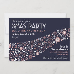 Rosa Goldweiße Winterschneeflocke Xmas Party Einladung