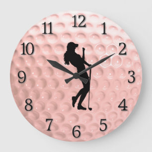 Rosa Golf Ball mit schwarzen Zahlen Sport Große Wanduhr