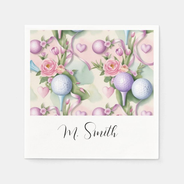 Rosa Golf mit Blume zum Muttertag Serviette (Vorderseite)