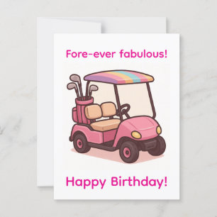Rosa Golfwagen Postkarte
