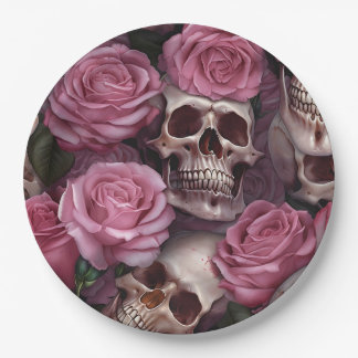 Rosa Gothic Party versorgt Skull Floral Vintag Pappteller