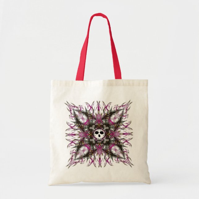 Rosa gotische Schädel-Fraktal-Taschen-Tasche Tragetasche (Vorne)