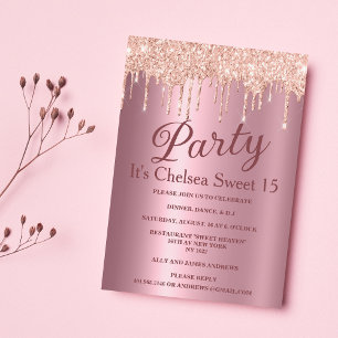 Rosa Gradienten Rose Gold Glitzer Tropfen Sweet 15 Einladung