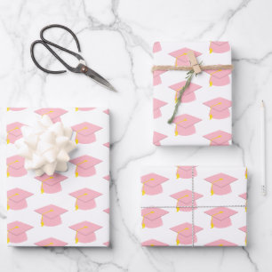 Rosa Graduierungstafel mit weißem Hintergrundgesch Geschenkpapier Set